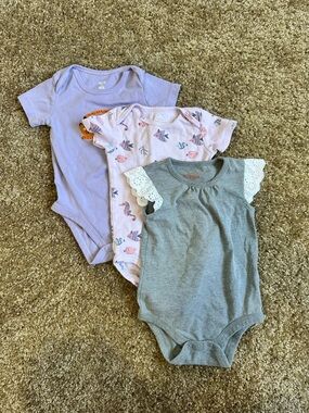 Lilac, Pink & Gray Baby One-Piece Bodysuit Set
